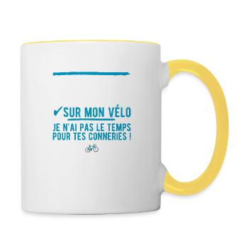 célibataire sur mon vélo t-shirt humour cycliste - Mug contrasté - blanc/jaune - Droite
