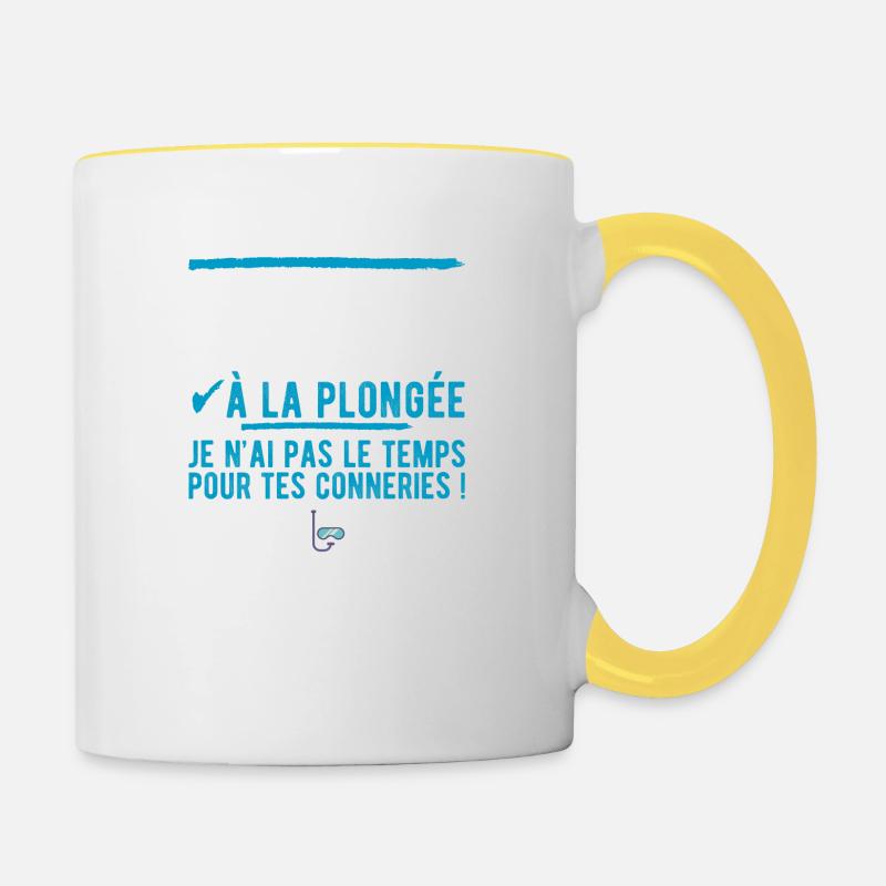 "célibataire à la plongée" t-shirt humour plongée - Mug contrasté - blanc/jaune