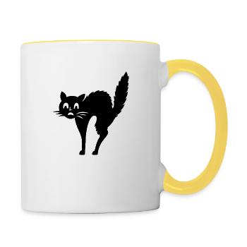 Katze Angst - Tasse zweifarbig - Weiß/Gelb - Rechts