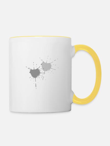 Kunst - Explodierende Farbkleckse in grau - Tasse zweifarbig - Weiß/Gelb