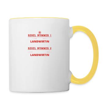 GESCHENK REGEL HAT RECHT Landwirtin - Tasse zweifarbig - Weiß/Gelb - Rechts