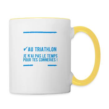 célibataire au triathlon t-shirt drole - Mug contrasté - blanc/jaune - Droite