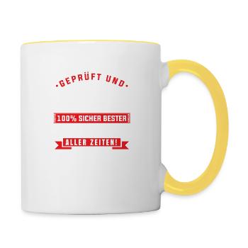 Geprüft bester Schrauber - Tasse zweifarbig - Weiß/Gelb - Rechts