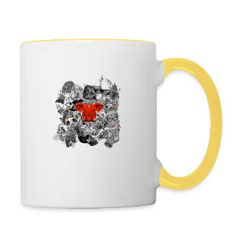 Aufkleber Tier - Tasse zweifarbig - Weiß/Gelb - Rechts