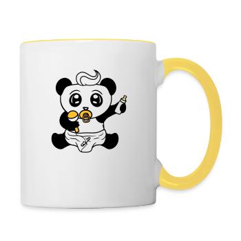 enfant bébé hochet tétine couche petit garçon s - Mug contrasté - blanc/jaune - Droite