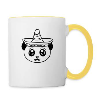 head shield mexico mexican sombrero hat mustache - Contrasting Mug - white/yellow - Right