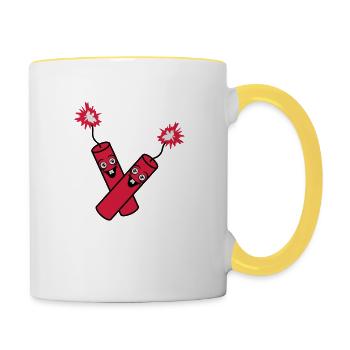 verrueckt 2 freunde team paar party kracher gesich - Tasse zweifarbig - Weiß/Gelb - Rechts