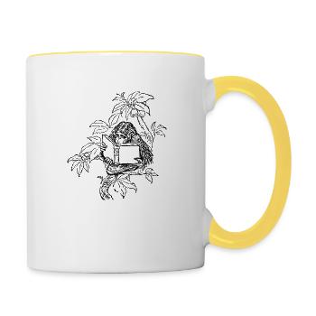 Monkey with book - Contrasting Mug - white/yellow - Right
