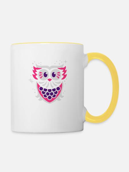 Eule - owl - night - Tasse zweifarbig - Weiß/Gelb