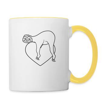 herz liebe faultier entspannen muede chillen haeng - Tasse zweifarbig - Weiß/Gelb - Rechts