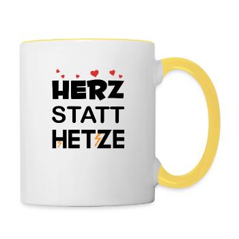 Herz statt Hetze! Stop Rassismus, Stop Hass - Tasse zweifarbig - Weiß/Gelb - Rechts