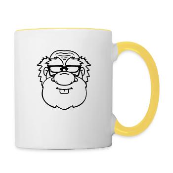 grandpa old grandpa daddy horn glasses beard nerd geek - Contrasting Mug - white/yellow - Right