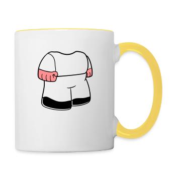 koerper zwerg klein gesicht kopf lustig comic - Tasse zweifarbig - Weiß/Gelb - Rechts