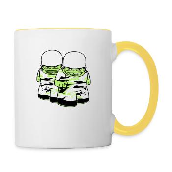 2 freunde team paar soldat tarnmuster krieg armee - Tasse zweifarbig - Weiß/Gelb - Rechts