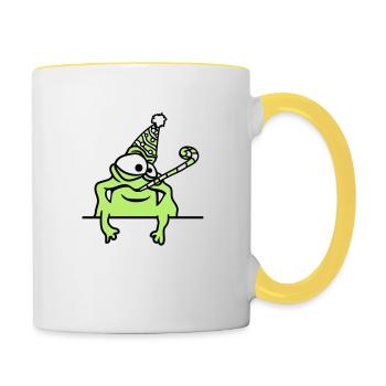 text frame write wall birthday alone - Contrasting Mug - white/yellow - Right