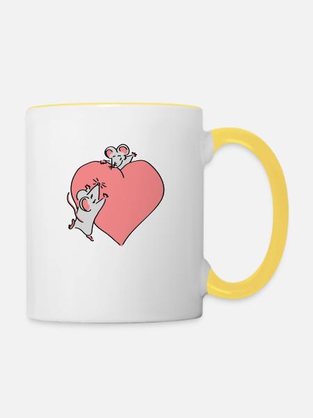 großes Herz - Tasse zweifarbig - Weiß/Gelb