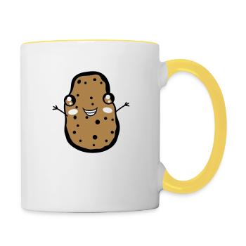 gluecklich klein suess niedlich lustig gesicht arm - Tasse zweifarbig - Weiß/Gelb - Rechts