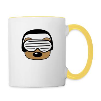 gesicht kopf feiern party dj kopfhoerer musik spas - Tasse zweifarbig - Weiß/Gelb - Rechts