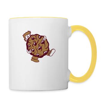 keks cookie gross riesig tragen lecker hunger back - Tasse zweifarbig - Weiß/Gelb - Rechts