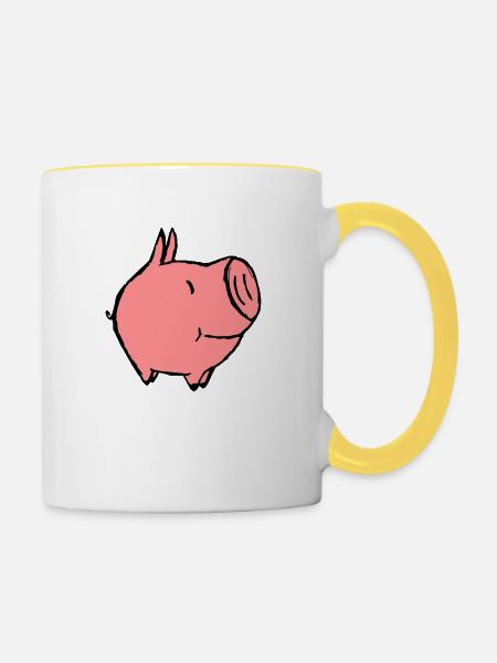 kleines Schweinchen - Tasse zweifarbig - Weiß/Gelb