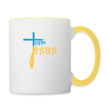 freunde team crew jesus kreuz christus christ kath - Tasse zweifarbig - Weiß/Gelb - Rechts