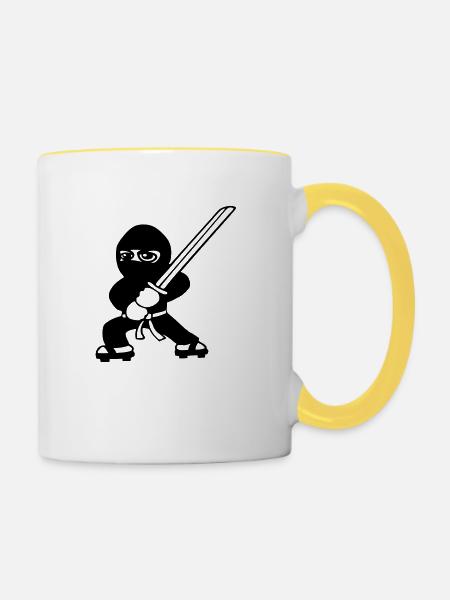 ninja katana - Tasse zweifarbig - Weiß/Gelb