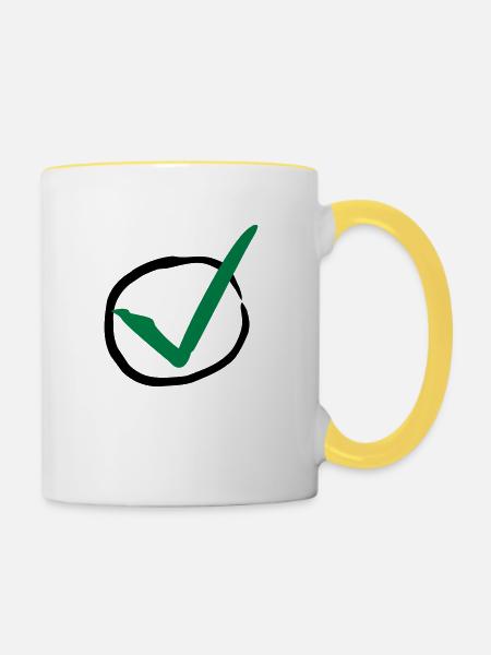 Checkmark - Tasse zweifarbig - Weiß/Gelb