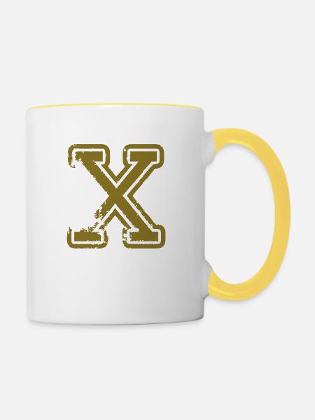 x - Buchstabe - Tasse zweifarbig - Weiß/Gelb