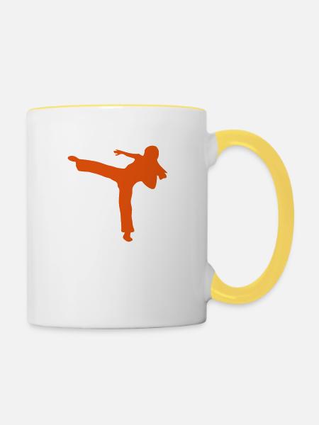 capoeira figur silhouette - Tasse zweifarbig - Weiß/Gelb