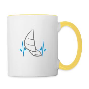 pulse frequency heart beat sea waves boat sailing s - Contrasting Mug - white/yellow - Right