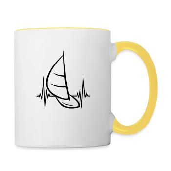 heartbeat pulse frequency sea waves boat sailing s - Contrasting Mug - white/yellow - Right