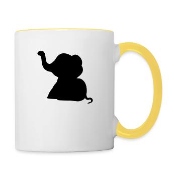 sitting elephant silhouette sweet calf small child - Contrasting Mug - white/yellow - Right