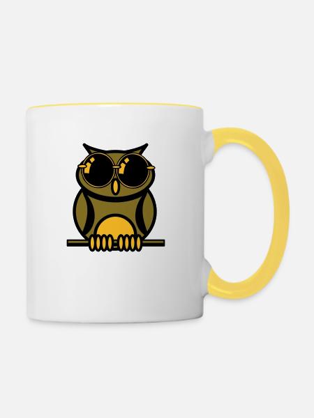 Eule Sonnenbrille - Tasse zweifarbig - Weiß/Gelb
