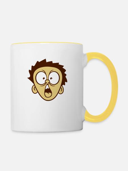 kopf erschrocken aengstlich schock schreien junge - Tasse zweifarbig - Weiß/Gelb