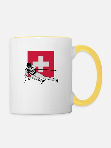 ski - alpine - apres - schweiz - Tasse zweifarbig - Weiß/Gelb