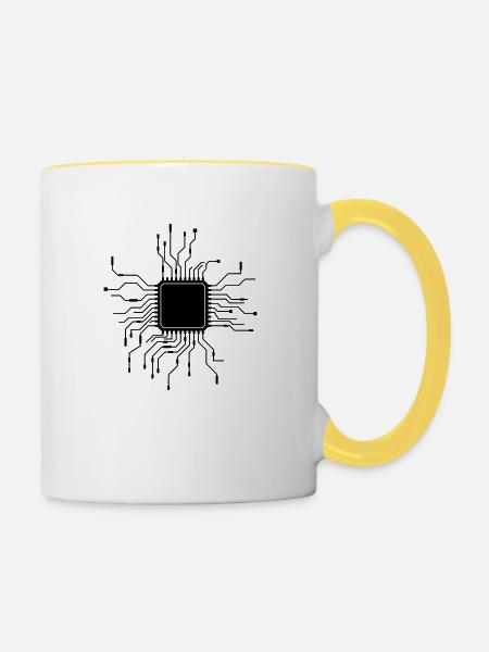 processor cpu wires wire cabling computer - Contrasting Mug - white/yellow