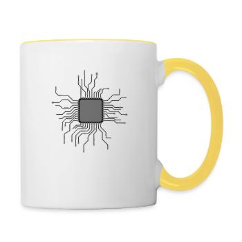 cpu leads wire cabling computer nerd desi - Contrasting Mug - white/yellow - Right