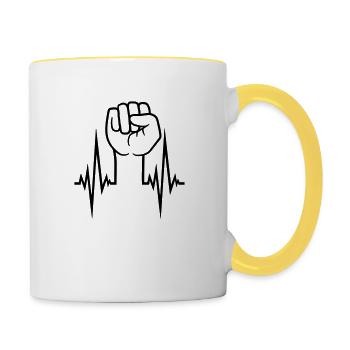 puls herzschlag frquenz faust revolution hand stre - Tasse zweifarbig - Weiß/Gelb - Rechts