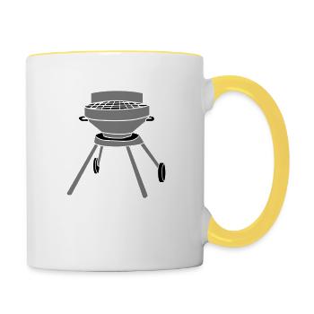 grillen koch comic cartoon essen camping hunger bb - Tasse zweifarbig - Weiß/Gelb - Rechts