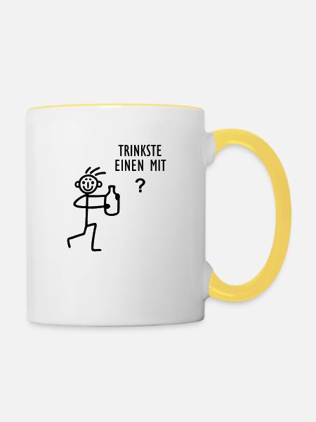 Strichmännchen - trinken - Tasse zweifarbig - Weiß/Gelb