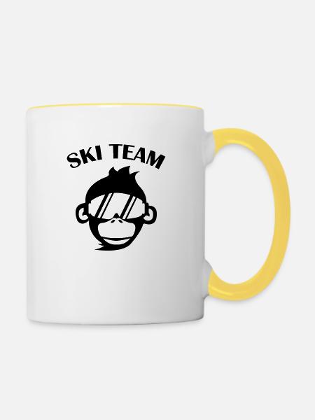 affe_skibrille_02 - Tasse zweifarbig - Weiß/Gelb