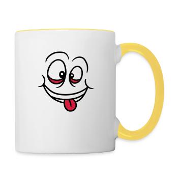 crazy face eyes mouth tongue funny grimas - Contrasting Mug - white/yellow - Right