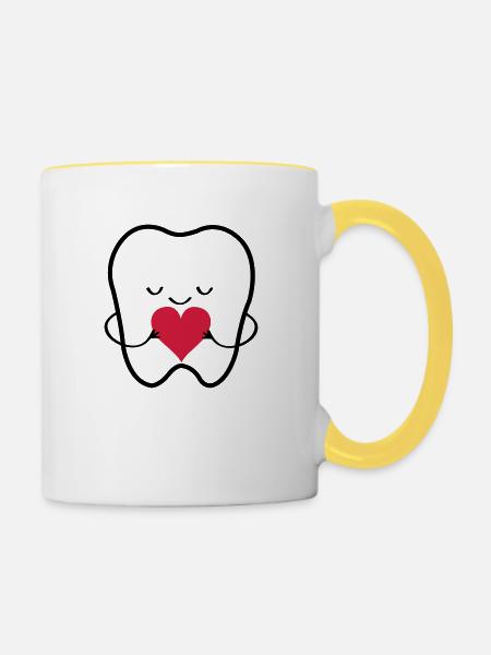 zahn_liebe_01 - Tasse zweifarbig - Weiß/Gelb