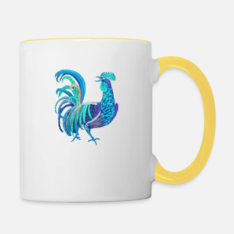 blue rooster - Contrasting Mug - white/yellow