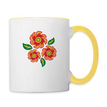 drei Blumensträuße - Tasse zweifarbig - Weiß/Gelb - Rechts