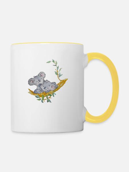 Koalas Zärtlichkeit - Tasse zweifarbig - Weiß/Gelb