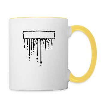 Text Feld Schild Rahmen Tropfen Graffiti Spritzer - Tasse zweifarbig - Weiß/Gelb - Rechts