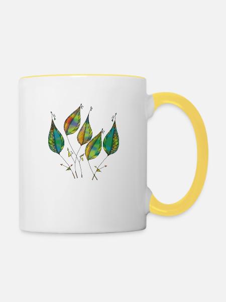 Blätter - Tasse zweifarbig - Weiß/Gelb