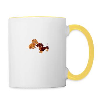 Dackel sehen aus wie - Tasse zweifarbig - Weiß/Gelb - Rechts