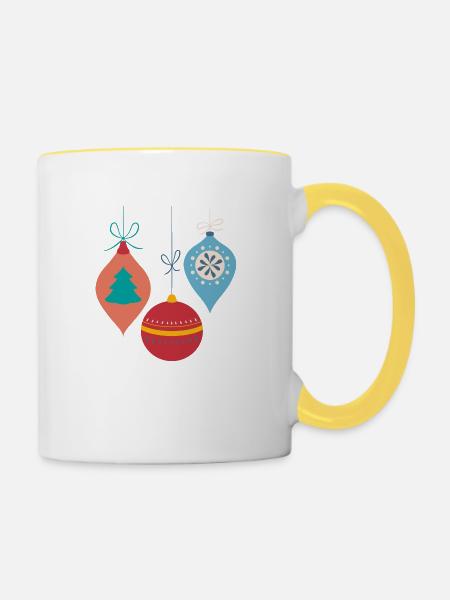 Weihnachtskugeln - Tasse zweifarbig - Weiß/Gelb
